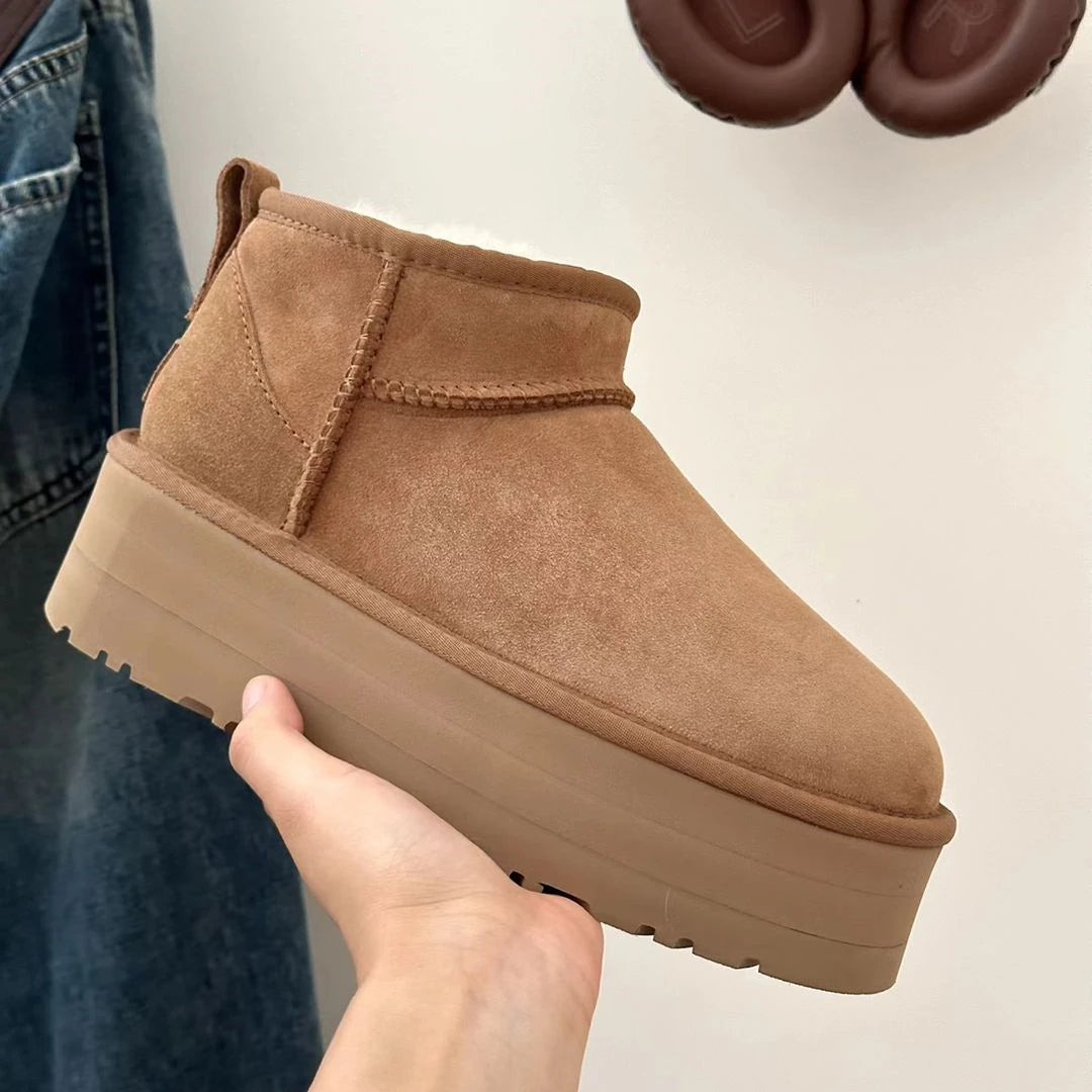 Women's Black Ultra Mini Platform Boots with Fur Lining – Stylish Ankle Booties for Winter 23