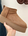 Women's Black Ultra Mini Platform Boots with Fur Lining – Stylish Ankle Booties for Winter 23