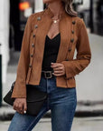 Women's Velvet Double-Breasted Jacket with Mandarin Collar – Retro Chic Design in Soft Deerskin Texture