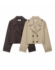 Women's Double Breasted Short Trench Coat with Pockets – Stylish Winter Jacket for Autumn 0