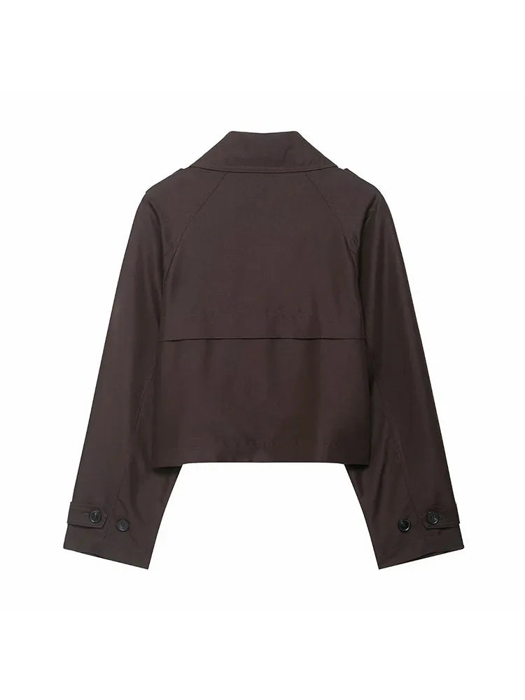 Women's Double Breasted Short Trench Coat with Pockets – Stylish Winter Jacket for Autumn 2