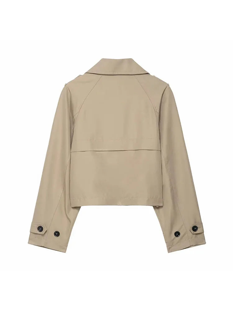 Women's Double Breasted Short Trench Coat with Pockets – Stylish Winter Jacket for Autumn 4