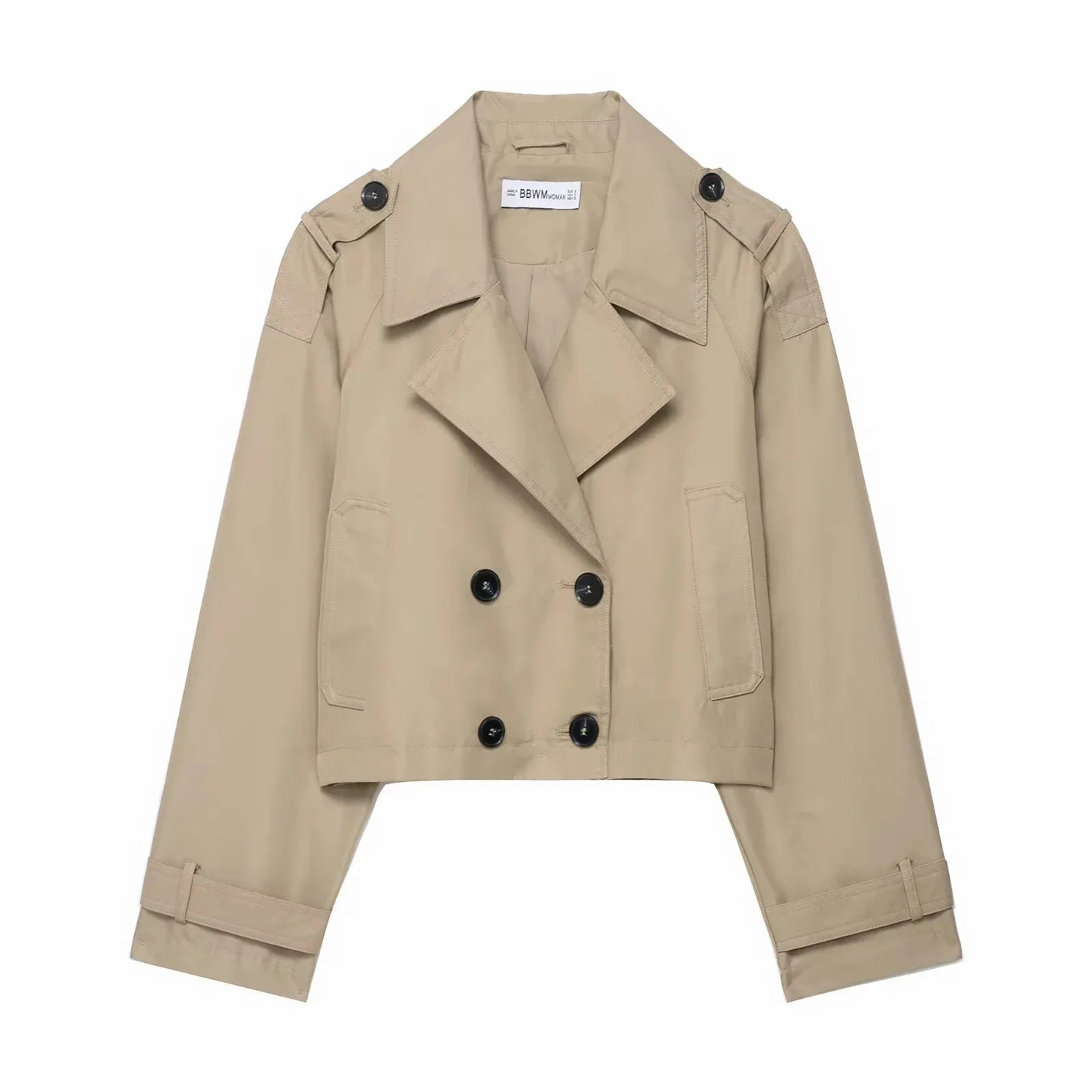 Women's Double Breasted Short Trench Coat with Pockets – Stylish Winter Jacket for Autumn 7