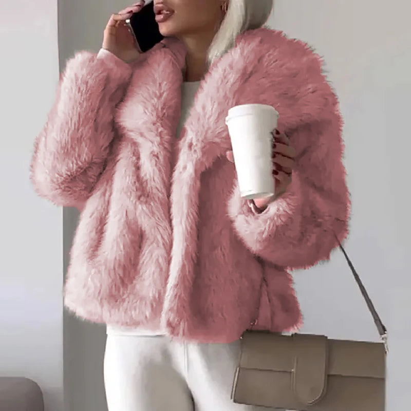 Women's Faux Fur Short Jacket - Warm Lightweight Winter Coat for High Street Fashion 1