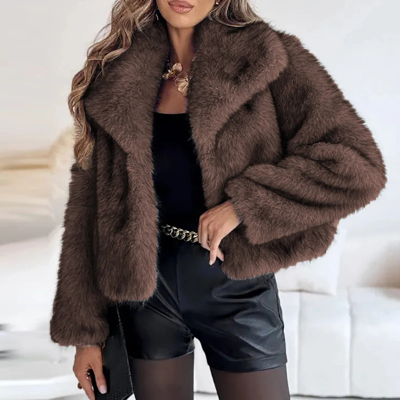 Women's Faux Fur Short Jacket - Warm Lightweight Winter Coat for High Street Fashion 5