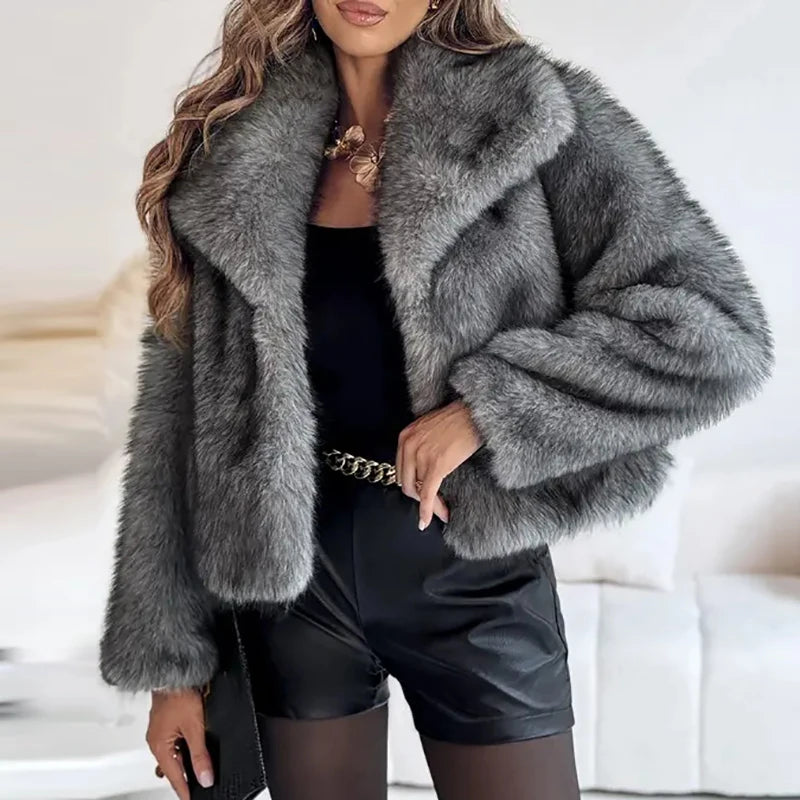Women&#39;s Faux Fur Short Jacket - Warm Lightweight Winter Coat for High Street Fashion 7