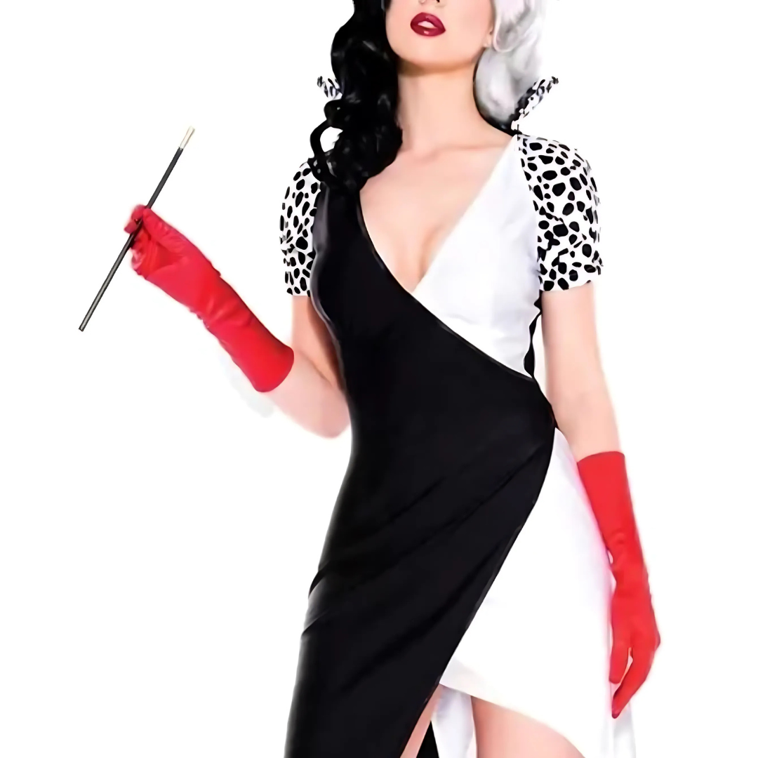 Women’s Glamorous Villain Halloween Movie Costume Dress | Puff Sleeve Asymmetrical 1