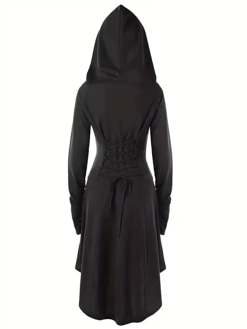 Women’s Gothic Lace Up Halloween Movie Costume Dress | Hooded Long Sleeve 1