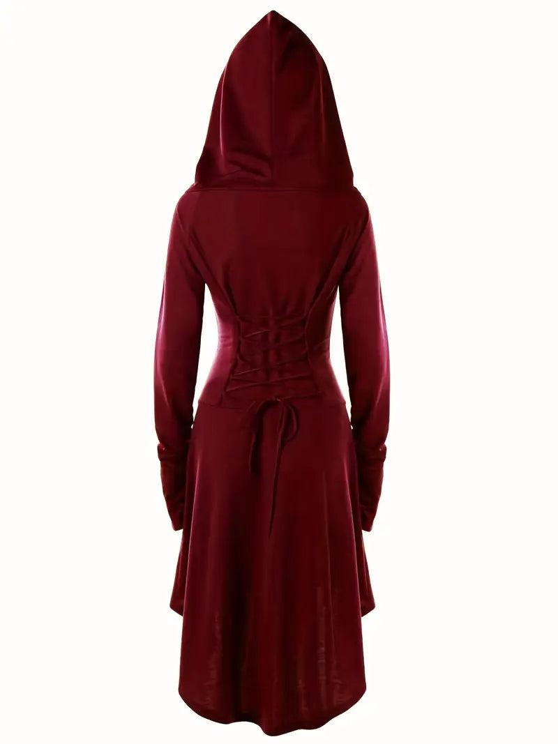 Women’s Gothic Lace Up Halloween Movie Costume Dress | Hooded Long Sleeve 3
