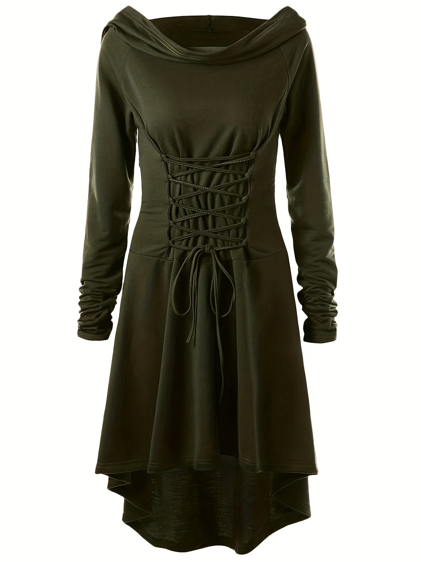 Women’s Gothic Lace Up Halloween Movie Costume Dress | Hooded Long Sleeve 4