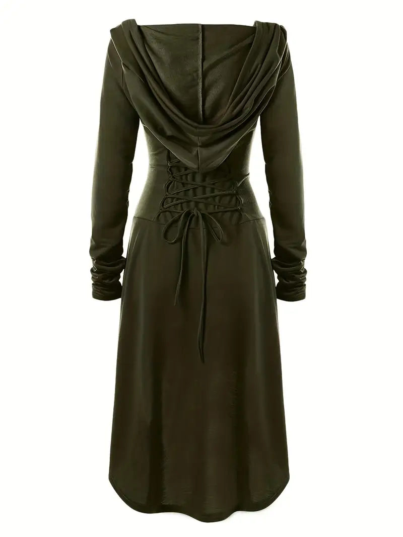 Women’s Gothic Lace Up Halloween Movie Costume Dress | Hooded Long Sleeve 5
