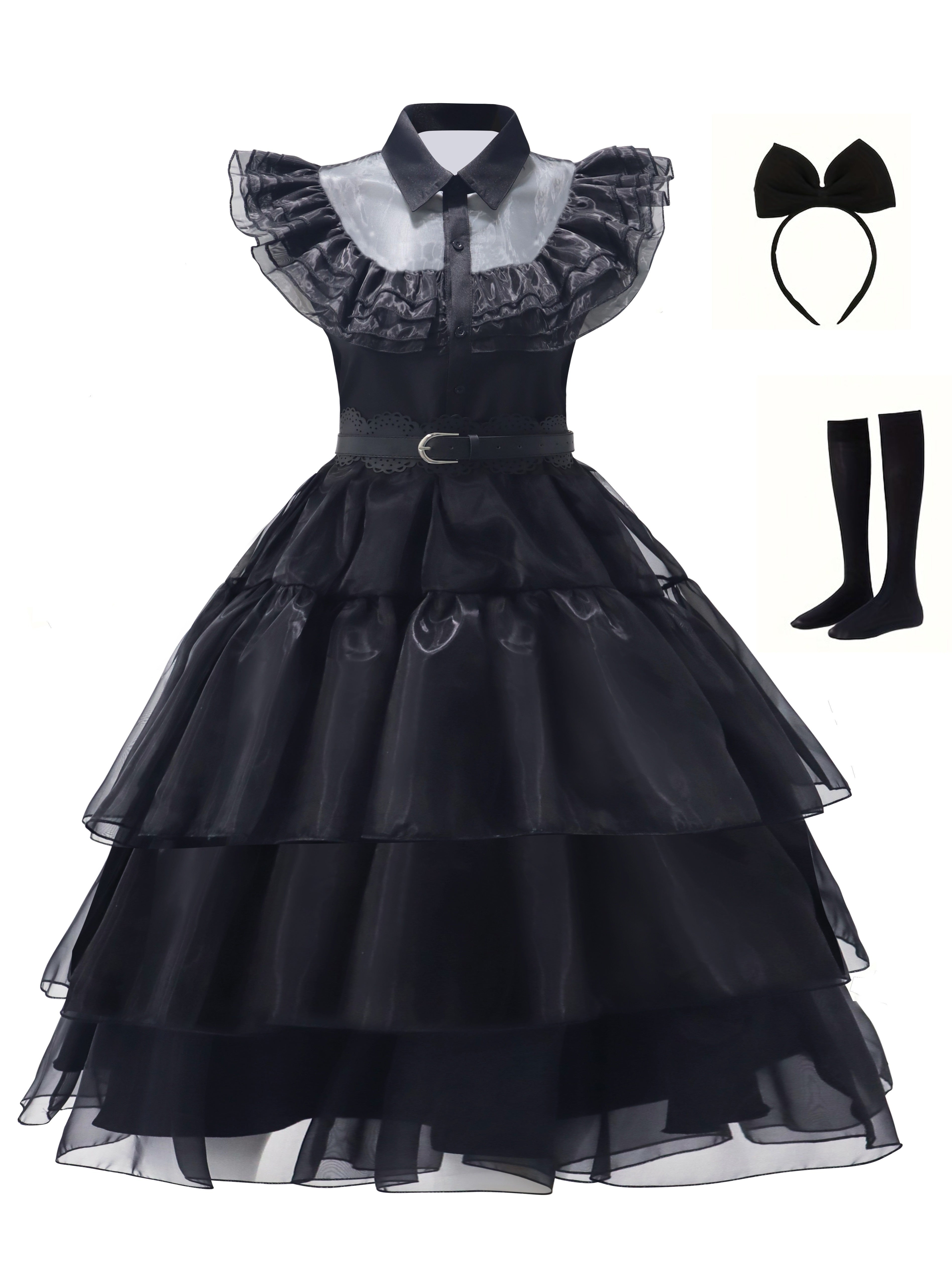 Women’s Gothic Ruffle Halloween Movie Costume Dress | Layered Midi Set 0