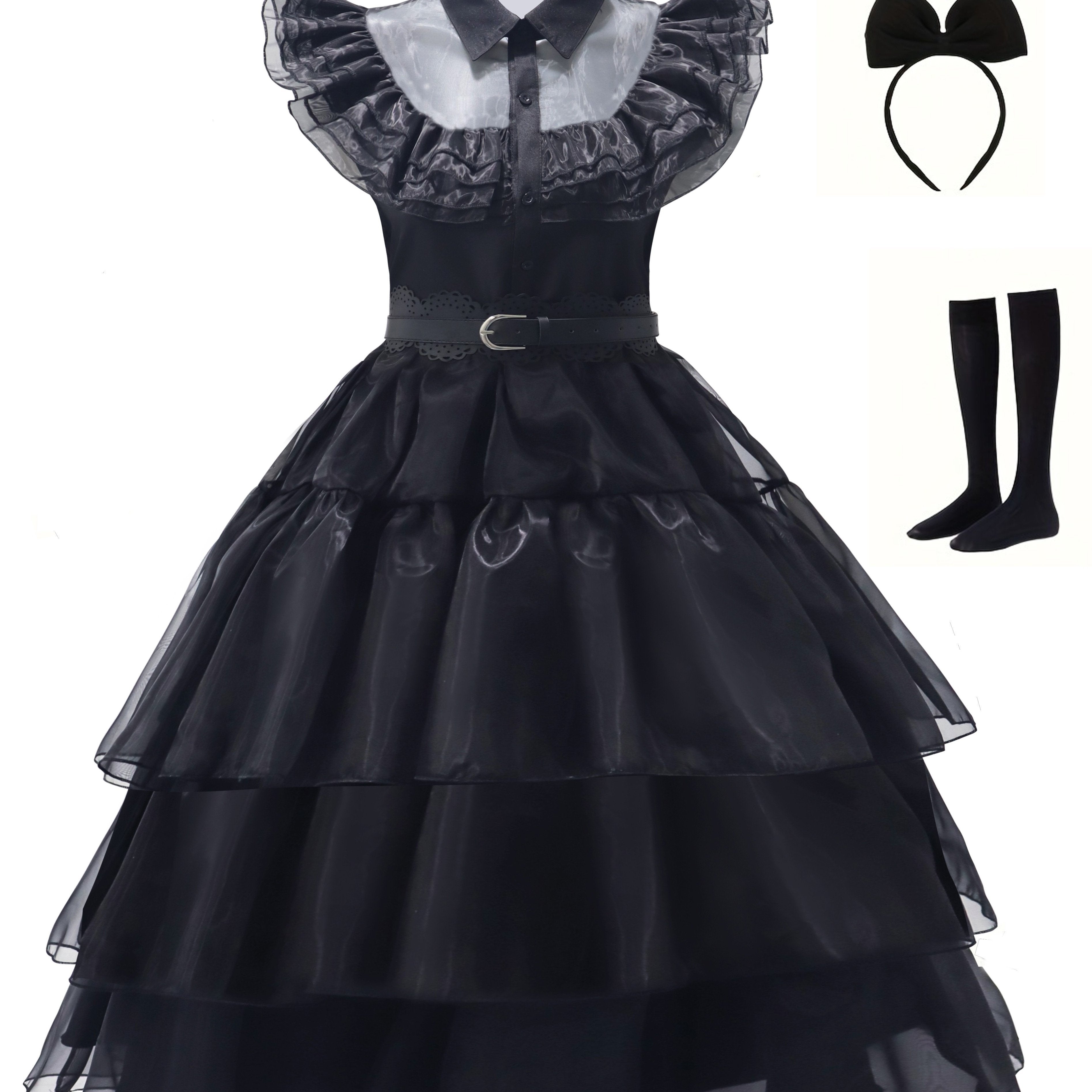 Women’s Gothic Ruffle Halloween Movie Costume Dress | Layered Midi Set 5