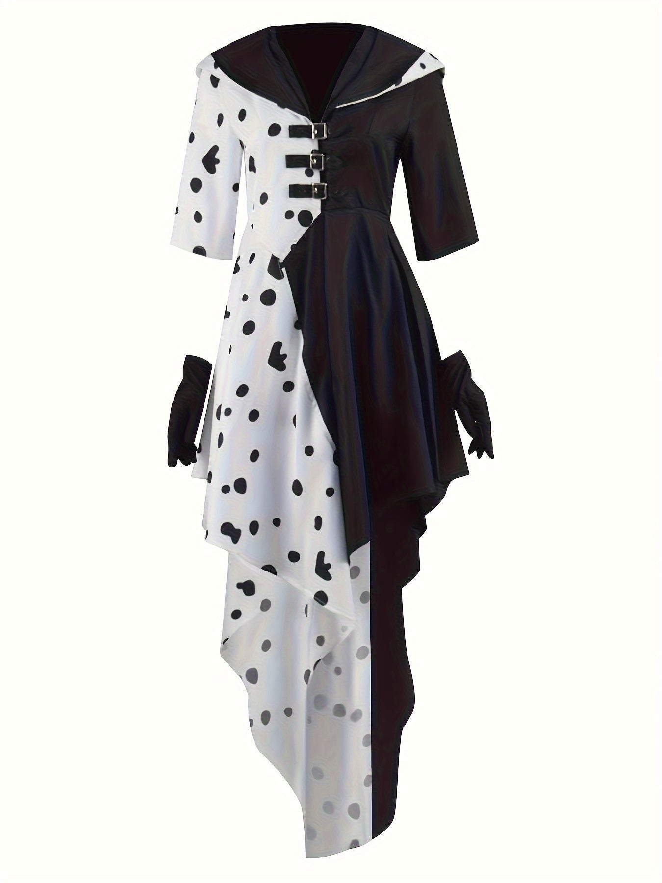 Women’s Hooded Dalmatian Halloween Movie Costume Dress | Asymmetrical High Low 0
