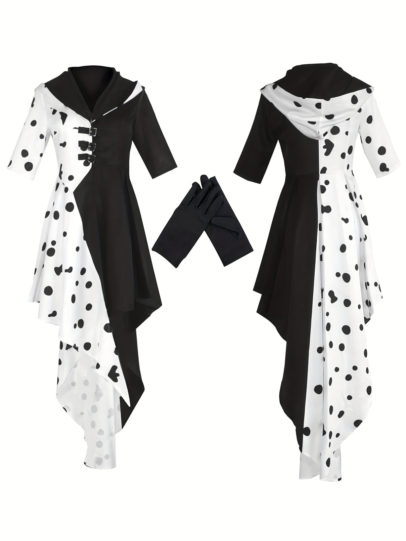 Women’s Hooded Dalmatian Halloween Movie Costume Dress | Asymmetrical High Low 2