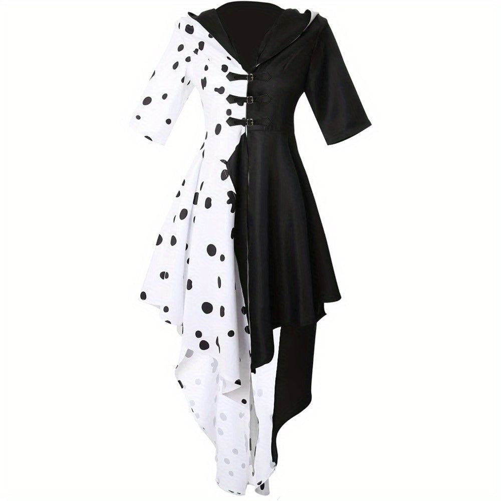 Women’s Hooded Halloween Movie Costume Dress | Asymmetrical Dalmatian 0