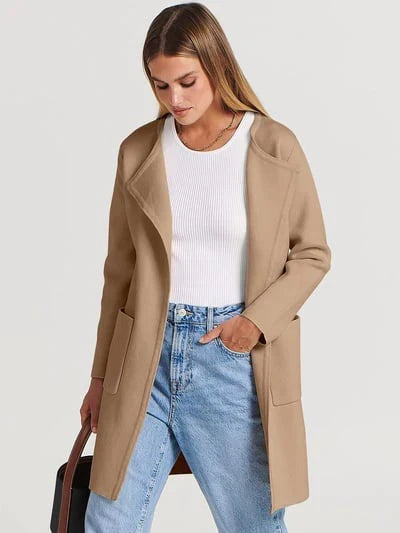 Women's Knee-Length Wool Blend Coat with Relaxed Fit and Wide Lapel - Stylish Winter Coat 1
