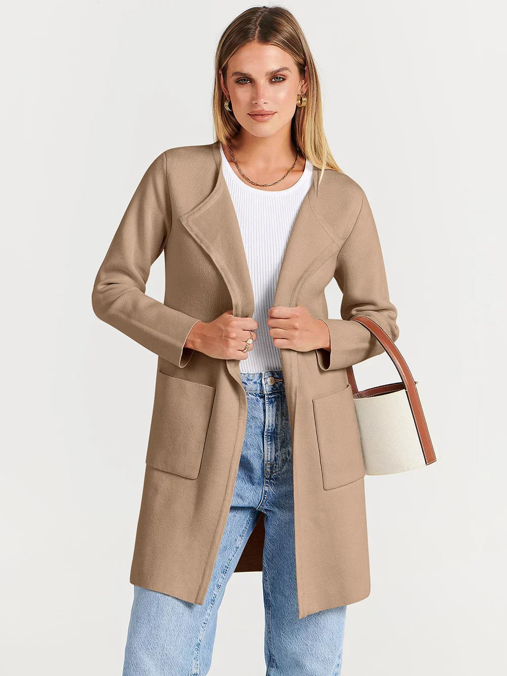 Women's Knee-Length Wool Blend Coat with Relaxed Fit and Wide Lapel - Stylish Winter Coat 2