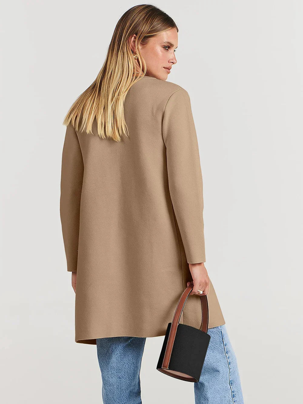 Women's Knee-Length Wool Blend Coat with Relaxed Fit and Wide Lapel - Stylish Winter Coat 3