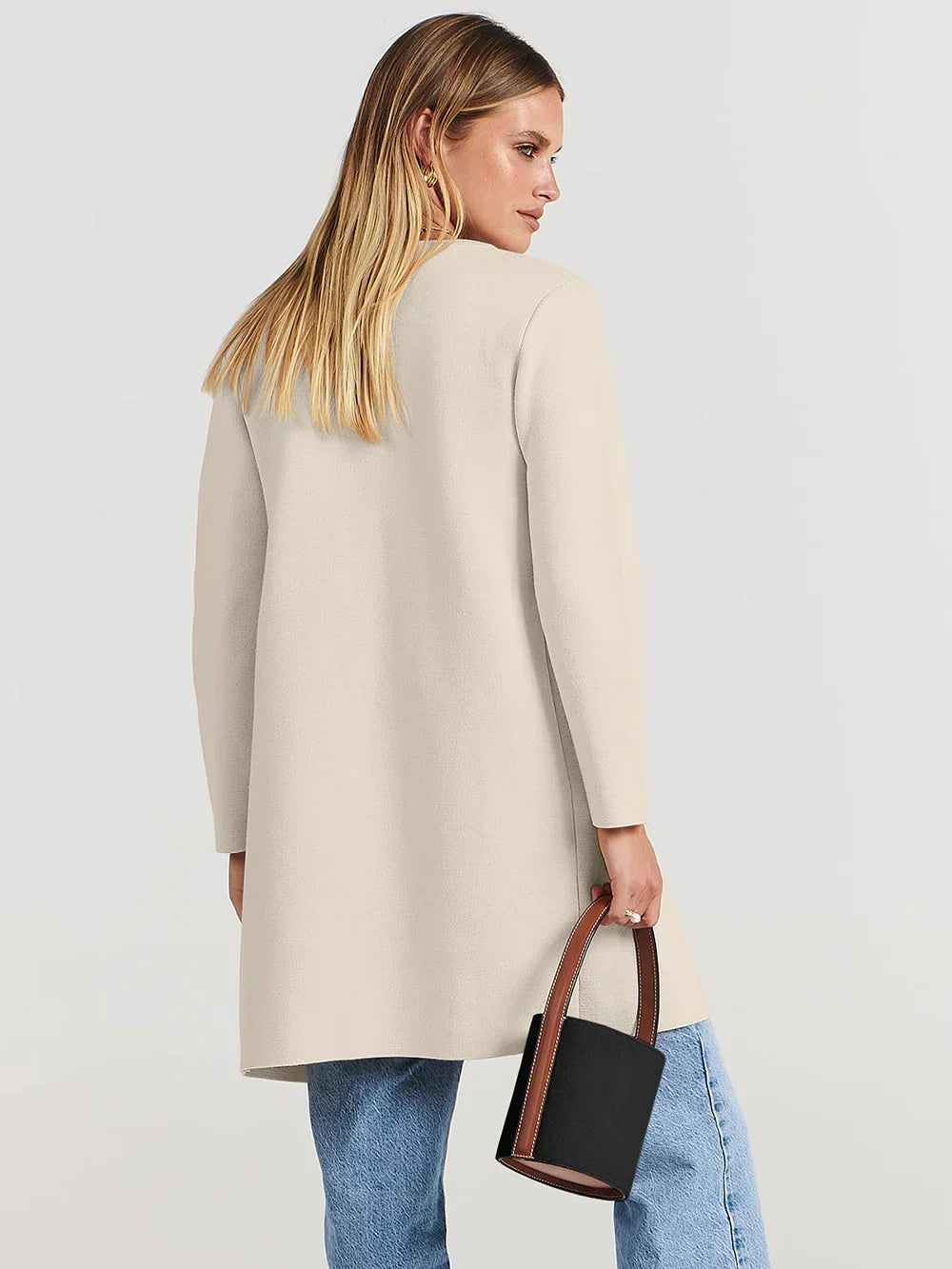 Women&#39;s Knee-Length Wool Blend Coat with Relaxed Fit and Wide Lapel - Stylish Winter Coat 8