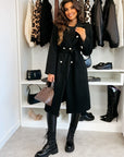 Women's Knee-Length Wool Coat with Double-Breasted Design and Belted Waist 0