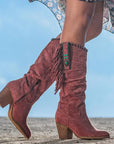Women's Knee High Faux Suede Boots with Fringe Detail – Stylish Black Long Boots 0