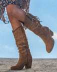Women's Knee High Faux Suede Boots with Fringe Detail – Stylish Black Long Boots 1