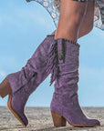 Women's Knee High Faux Suede Boots with Fringe Detail – Stylish Black Long Boots 2