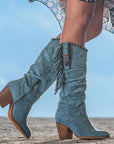 Women's Knee High Faux Suede Boots with Fringe Detail – Stylish Black Long Boots 3