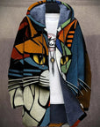 Women's Lightweight Casual Jacket with Playful Cat Pattern – Ideal for Spring and Fall 0