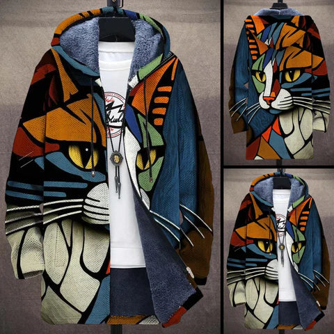 Women's Lightweight Casual Jacket with Playful Cat Pattern – Ideal for Spring and Fall 2