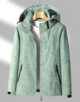 Women's Lightweight Waterproof Outdoor Jacket with Adjustable Hood and Zippered Pockets