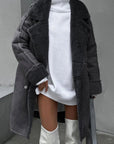 Women's Long Suede Cardigan with Suit Collar - Elegant Fall and Winter Outerwear 2