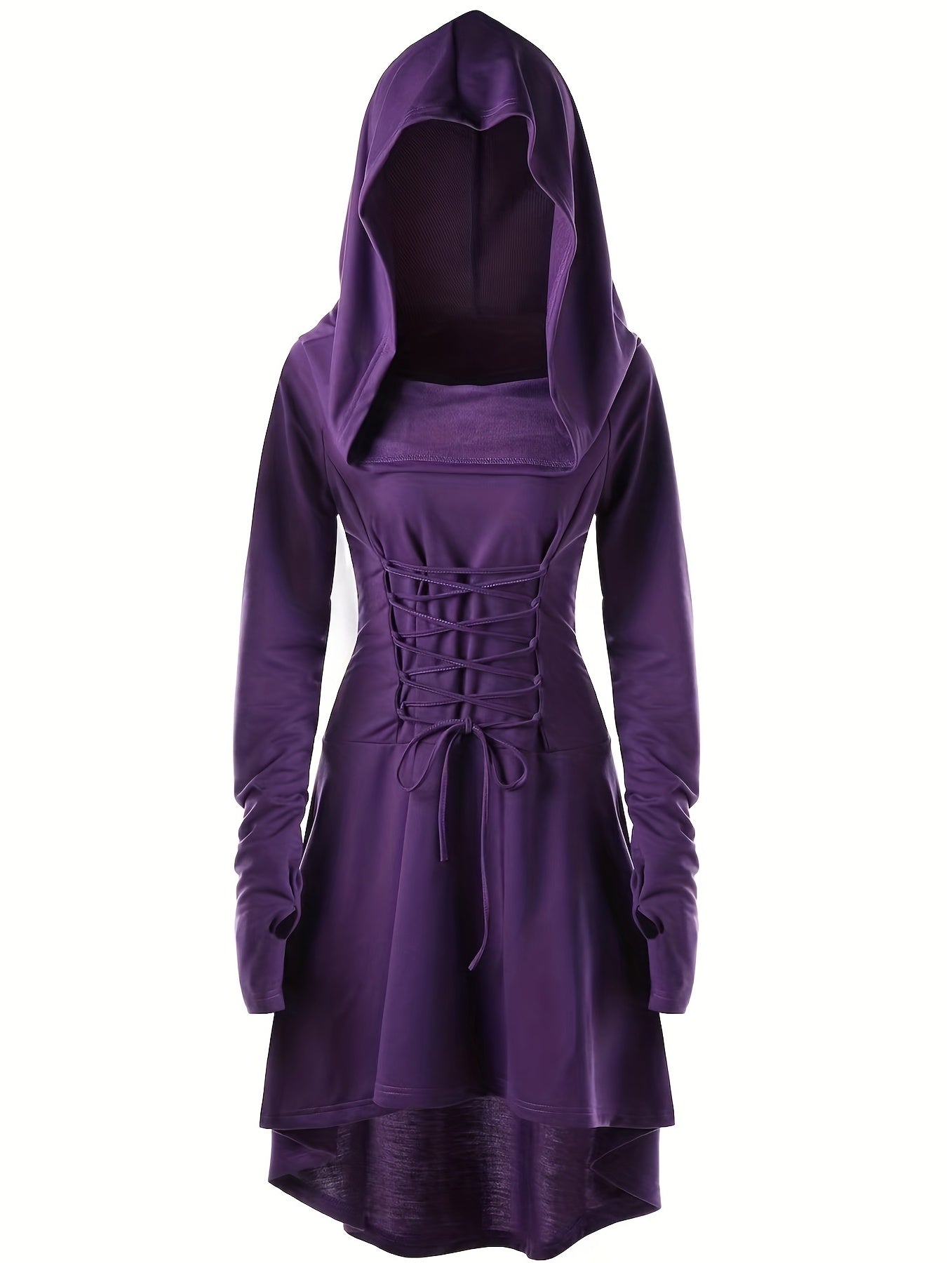 Women’s Medieval Lace Up Halloween Movie Costume Dress | Hooded Long Sleeve 0