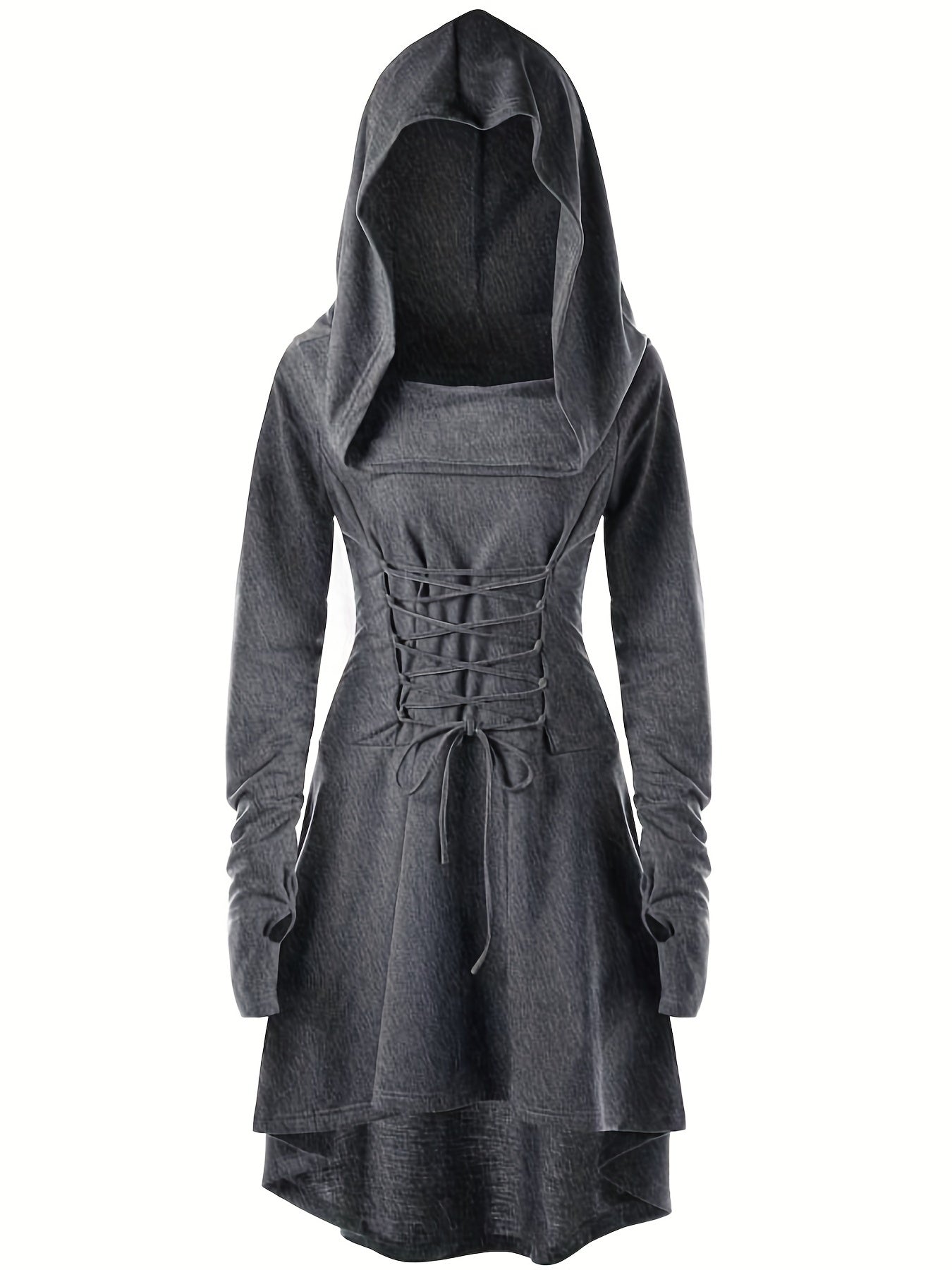 Women’s Medieval Lace Up Halloween Movie Costume Dress | Hooded Long Sleeve 4