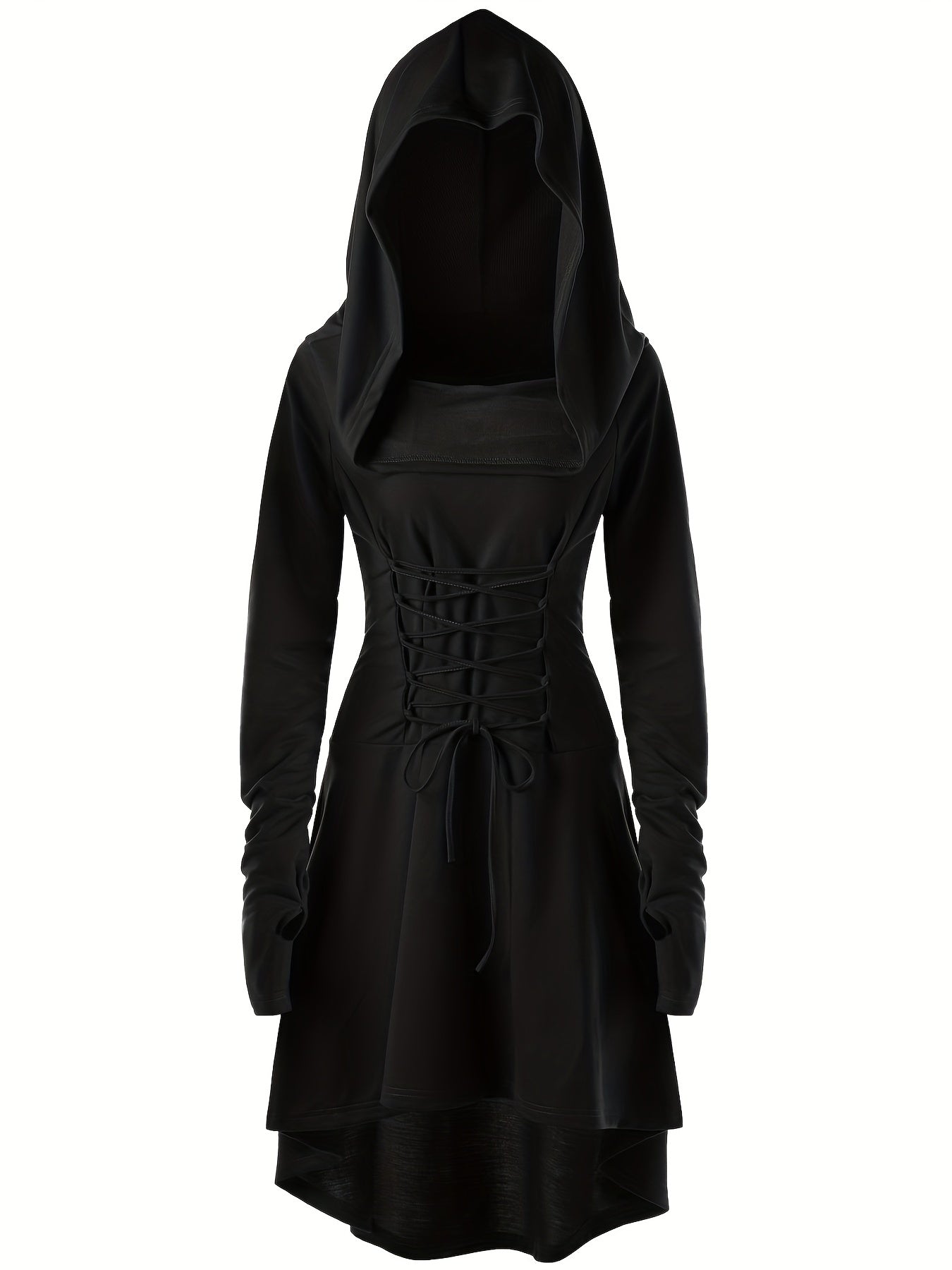 Women’s Medieval Lace Up Halloween Movie Costume Dress | Hooded Long Sleeve 5