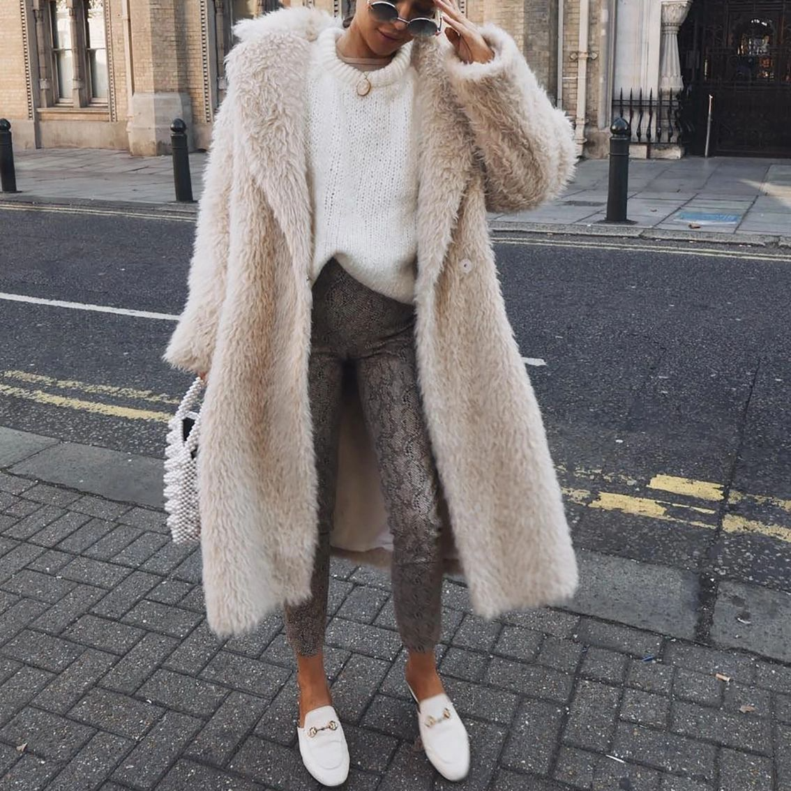 Women's Mid-Length Faux Fur Jacket with Oversized Fit and Open Front Design 0