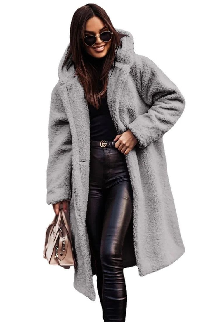 Women's Mid-Length Faux Fur Jacket with Oversized Fit and Open Front Design 3