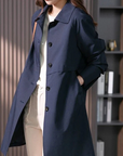 Women's Mid-Length Wool Blend Coat with Classic Collar - Elegant Winter Outerwear 0