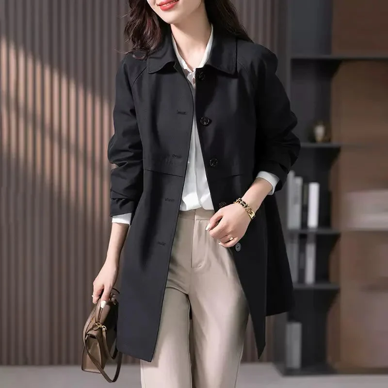 Women's Mid-Length Wool Blend Coat with Classic Collar - Elegant Winter Outerwear 1