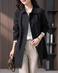 Women's Mid-Length Wool Blend Coat with Classic Collar - Elegant Winter Outerwear 1