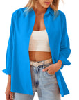 Women's Oversized Button-Down Shirt with Rolled Sleeves – Casual Long Sleeve Top in Lightweight Cotton-Blend 2