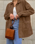 Women's Oversized Button Front Jacket – Relaxed Fit Mid-Length Coat for Spring and Autumn 0