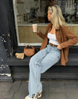 Women's Oversized Button Front Jacket – Relaxed Fit Mid-Length Coat for Spring and Autumn 2