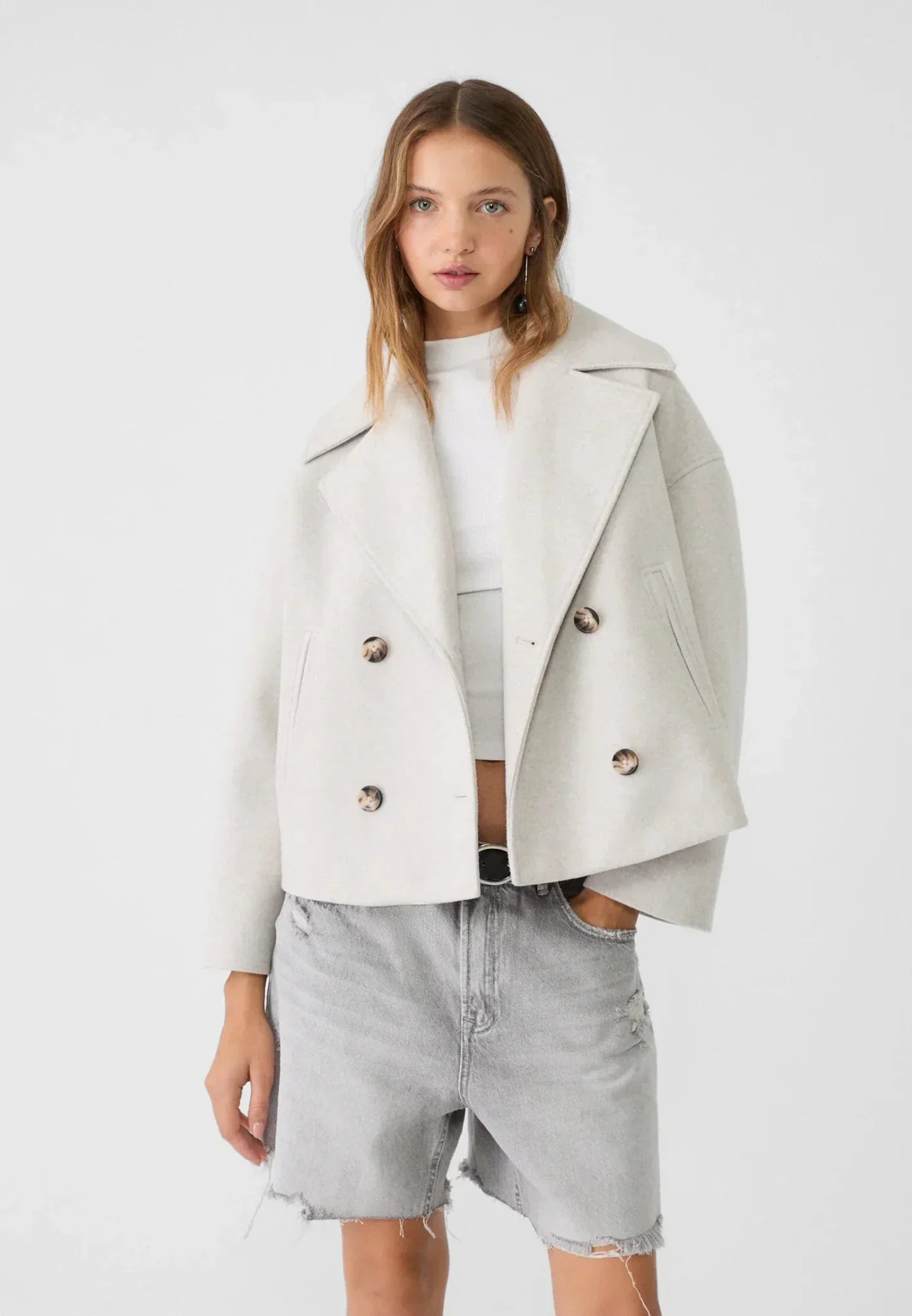 Women's Oversized Double-Breasted Wool-Look Jacket – Cropped Boxy Winter Coat for Casual and Semi-Formal Wear 0
