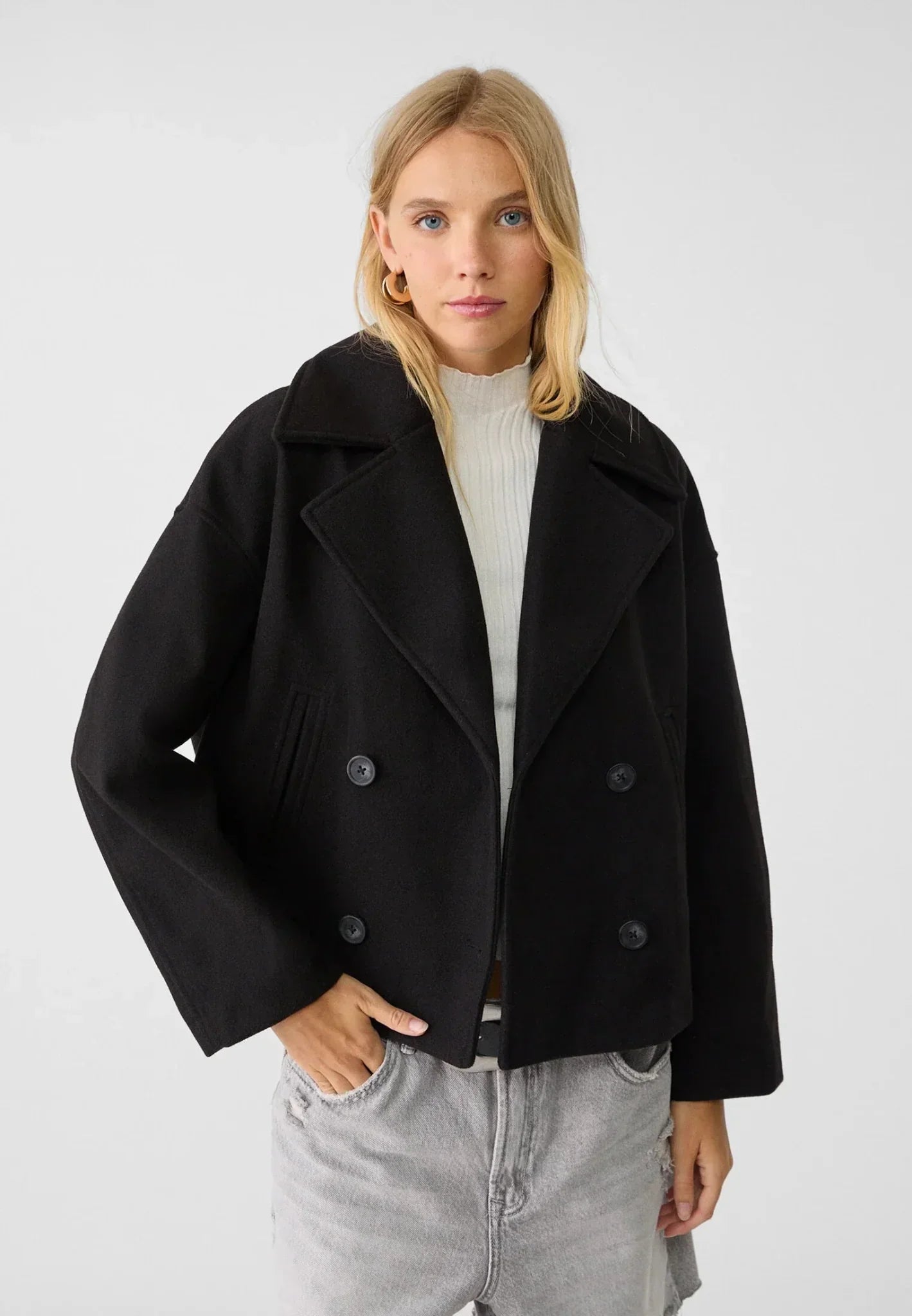 Women's Oversized Double-Breasted Wool-Look Jacket – Cropped Boxy Winter Coat for Casual and Semi-Formal Wear 1