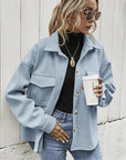 Women's Oversized Wool Blend Jacket with Button Front and Chest Flap Pockets - Stylish Winter Coat 1