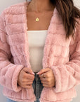 Women's Quilted Faux Fur Crop Jacket with Open Front – Structured Fit for Stylish Comfort 10