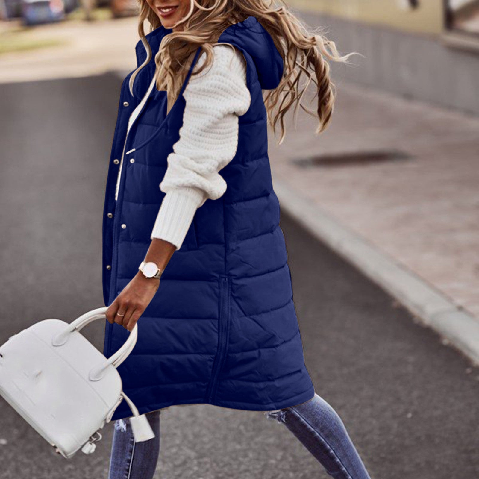 Women’s Quilted Hooded Bodywarmer – Oversized Long Padded Vest for Casual Wear 0