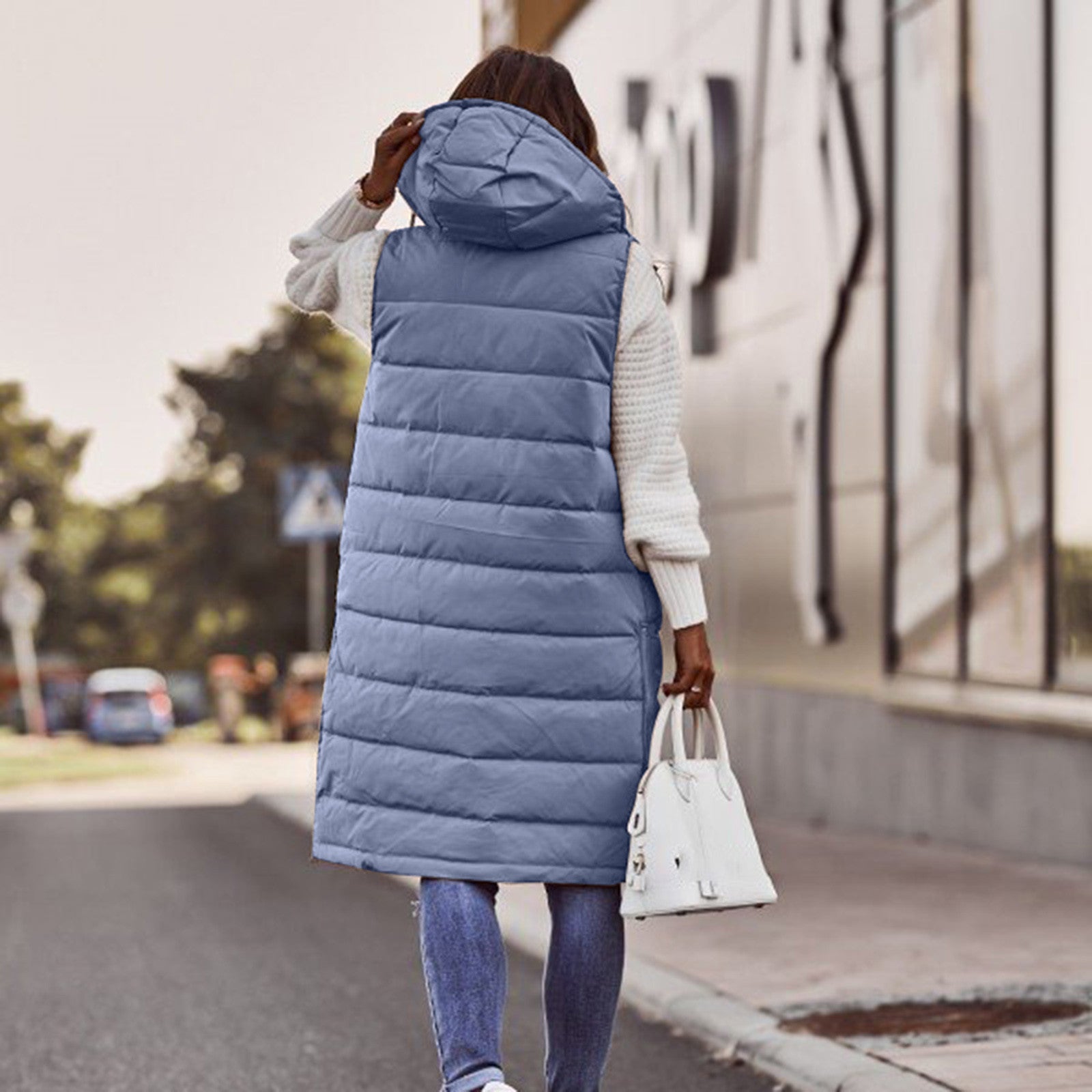 Women’s Quilted Hooded Bodywarmer – Oversized Long Padded Vest for Casual Wear 2